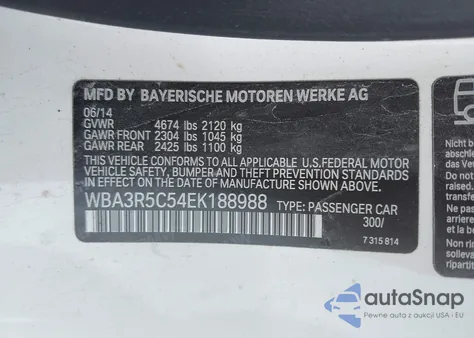 2014 BMW 435I xDrive from USA, damaged, VIN WBA3R5C54EK188988